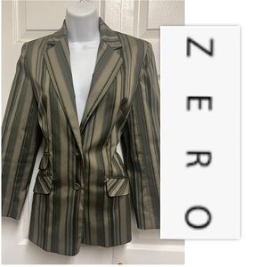 Zero Olive Green Striped Double Flap Pocket Jacket Blazer